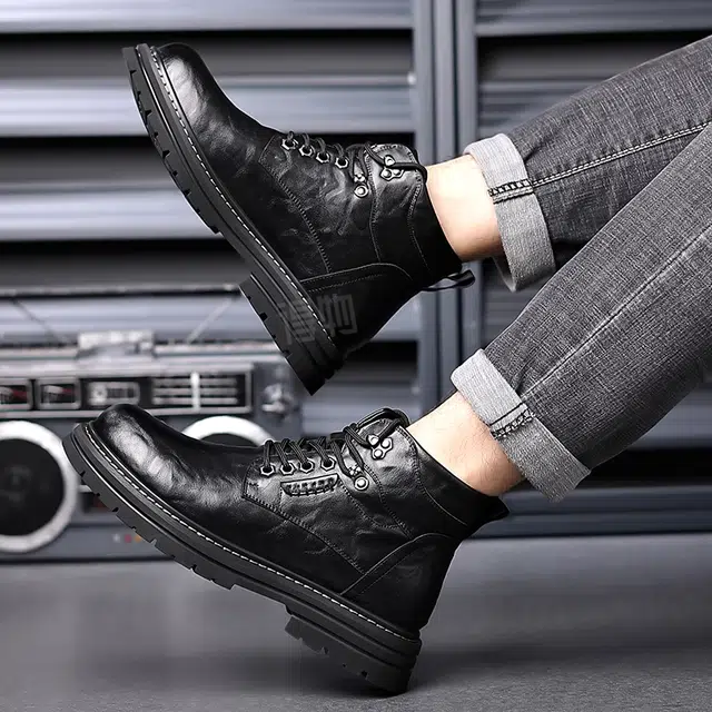 依米奴 牛皮 秋冬靴子情侣款 时尚潮流舒适 马丁靴 男女同款