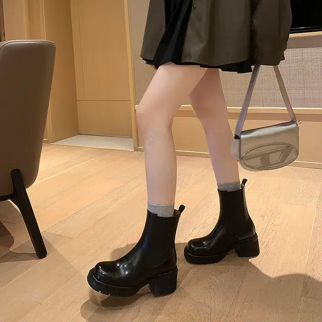 蛋卷鞋 牛皮革 厚底舒适 短筒 切尔西靴 女款