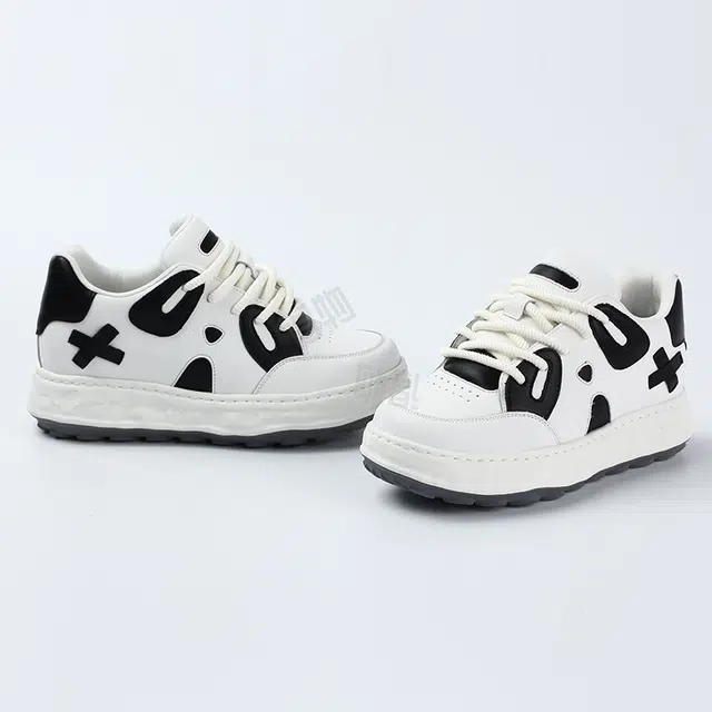 年走索 牛剖层革 时尚舒适百搭 防滑耐磨增高 低帮 生活休闲鞋 男女同款 黑白色