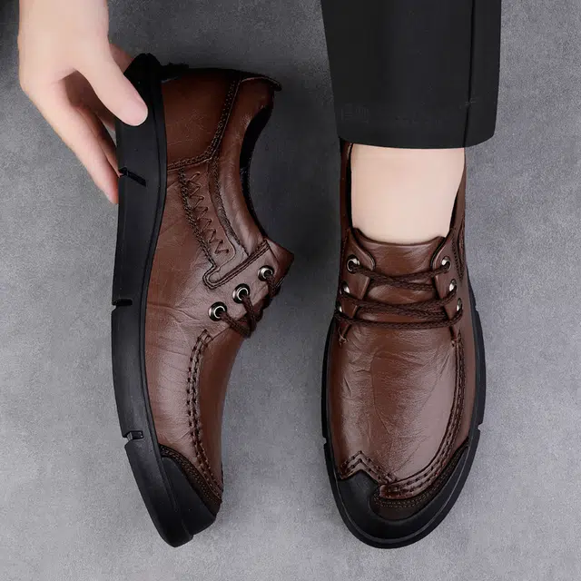 公牛雷霆 头层牛皮 时尚舒适通勤 休闲鞋 男款