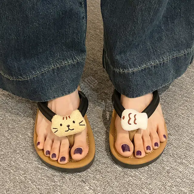 美洲爵士 可爱卡通海边度假夹脚凉拖人字拖鞋 女