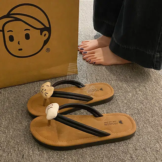 美洲爵士 可爱卡通海边度假夹脚凉拖人字拖鞋 女