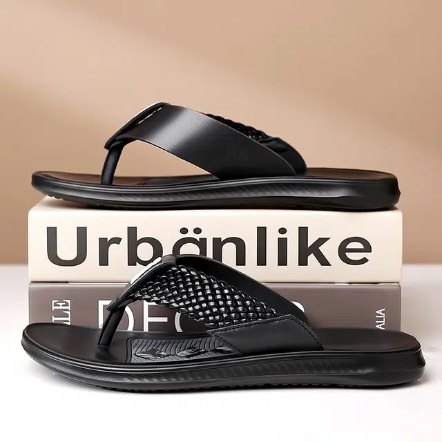 功夫伙伴 简约百搭 舒适日常 防磨人字拖鞋 男款 黑色