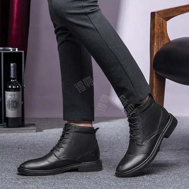 依米奴 牛皮 时尚百搭舒适 耐磨 中帮 生活休闲鞋 男女同款 黑色