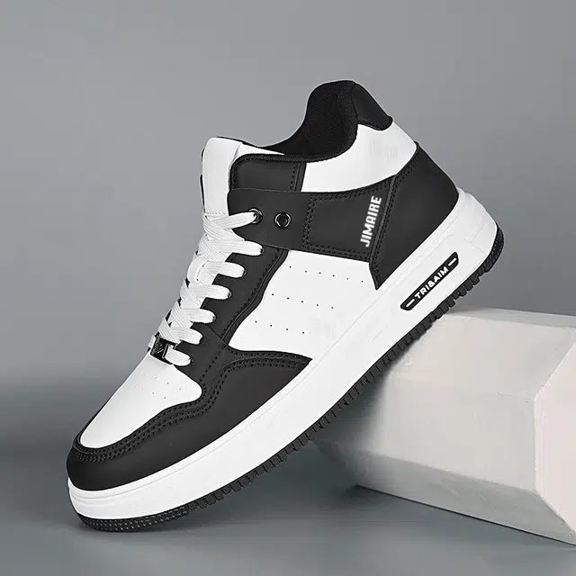 金迈王 简约百搭韩系潮流 防滑 高帮 板鞋 男款 白黑