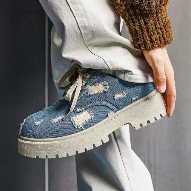 南极人 牛仔布 个性小众破洞设计大头 耐磨增高 低帮 生活休闲鞋 男款