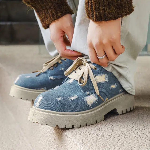 南极人 牛仔布 个性小众破洞设计大头 耐磨增高 低帮 生活休闲鞋 男款