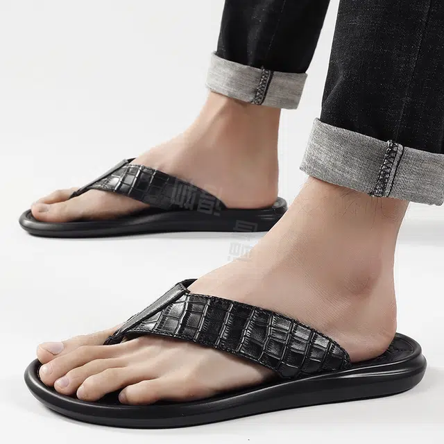 酷丁 经典百搭 舒适柔软耐折 防磨防滑人字拖鞋 男款 黑色