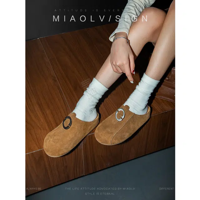 妙侣 复古时尚百搭休闲 橡胶底 防磨防滑包头拖鞋 女款