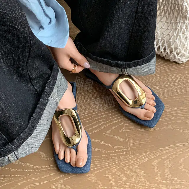 希灵 简约气质舒适日常人字拖鞋 女 蓝色