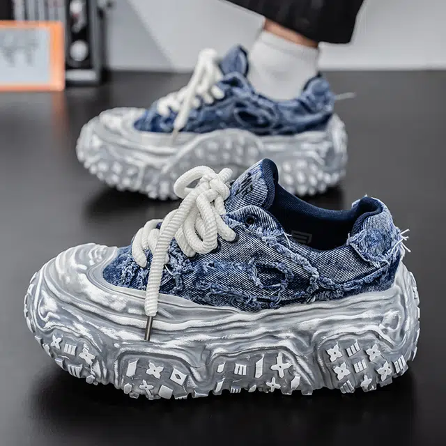 南极人 牛仔布 小众厚底通勤潮流 防滑耐磨透气吸汗支撑抗冲击 低帮 老爹鞋 男款