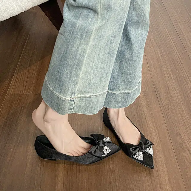 兰缪 织物 时尚气质蝴蝶结浅口舒适百搭 休闲单鞋 女