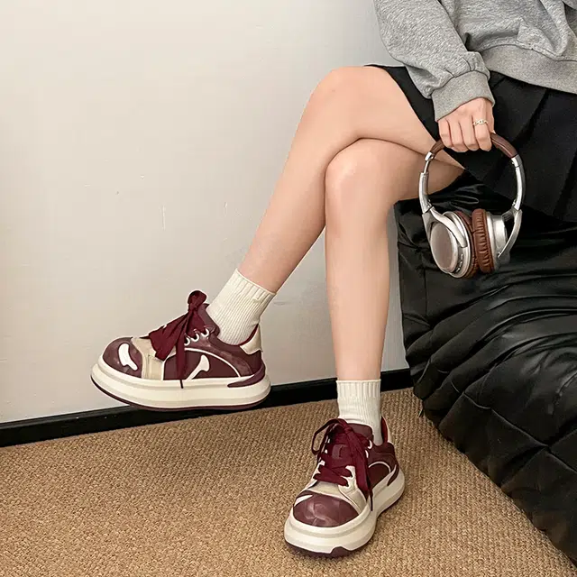 小众复古丑萌大头拼接撞色潮流舒适运动休闲学院风百搭鞋款 减震轻便增高 低帮 板鞋 女