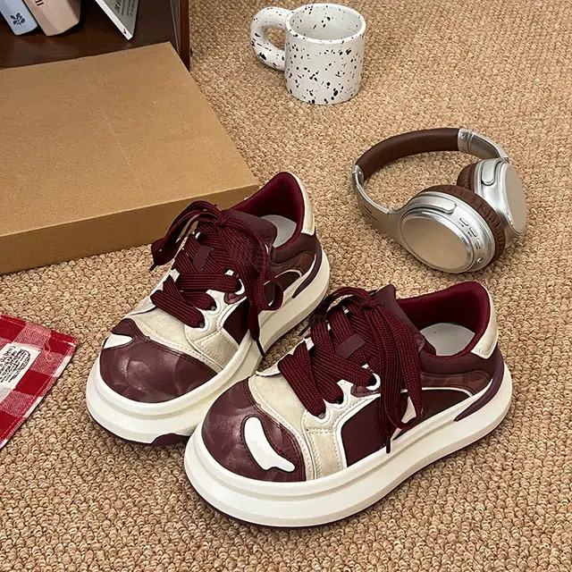 小众复古丑萌大头拼接撞色潮流舒适运动休闲学院风百搭鞋款 减震轻便增高 低帮 板鞋 女