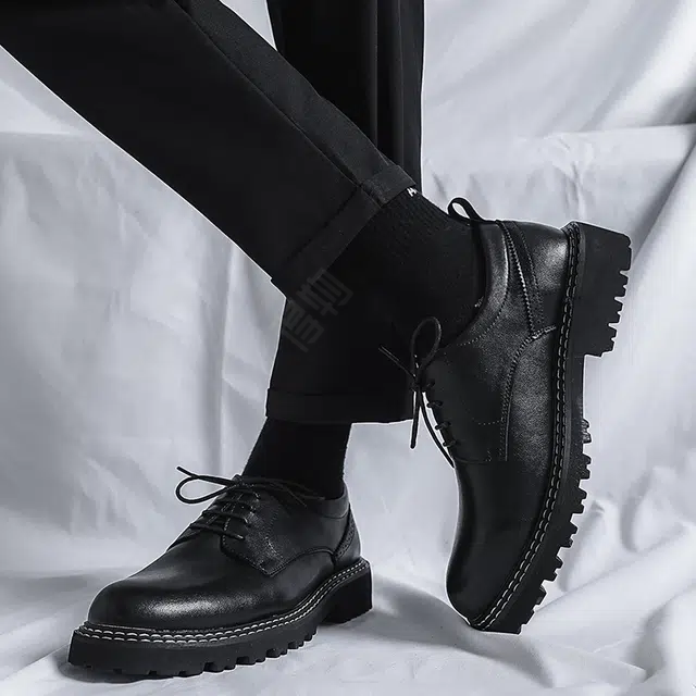 二层牛皮 舒适厚底防滑百搭时尚潮流 男士休闲鞋 男款 经典黑色