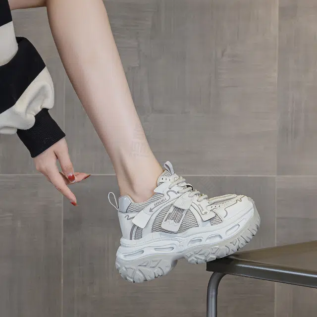 织物合成革 运动休闲厚底松糕时尚百搭潮流 透气轻便增高 低帮 老爹鞋 女款