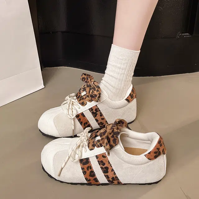 超纤皮 复古豹纹拼色丑萌内增高百搭运动鞋 女士休闲单鞋 女款
