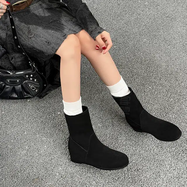 牛反绒 小个子复古磨砂真皮内增高勃肯鞋 短筒 马丁鞋 女