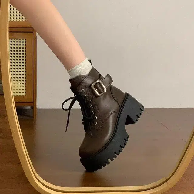 时尚厚底英伦风小个子必备帅气机车 短靴 女