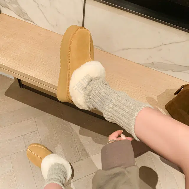 保暖增高防滑 加厚时尚百搭舒适毛毛 及踝 优质雪地靴 女款 栗色