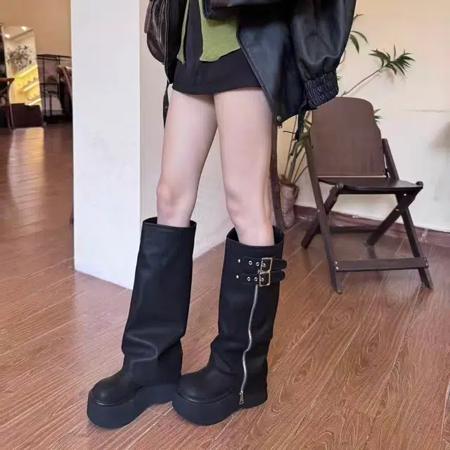 小众复古时尚通勤百搭英伦风个性 高筒靴 女