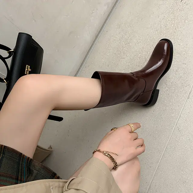 牛皮 复古百搭西部牛仔风骑士 短靴 女款