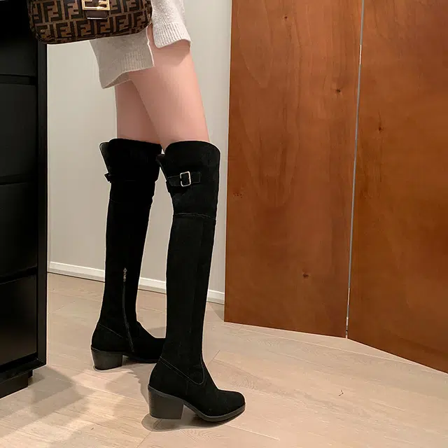 牛反绒 厚底舒适弹力气质时尚潮流 过膝靴 女款