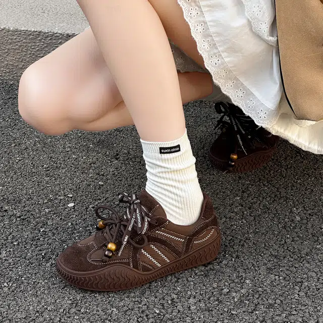 牛反绒皮 时尚美拉德风复古厚底舒适鞋款 耐磨轻便 低帮 生活休闲鞋 女