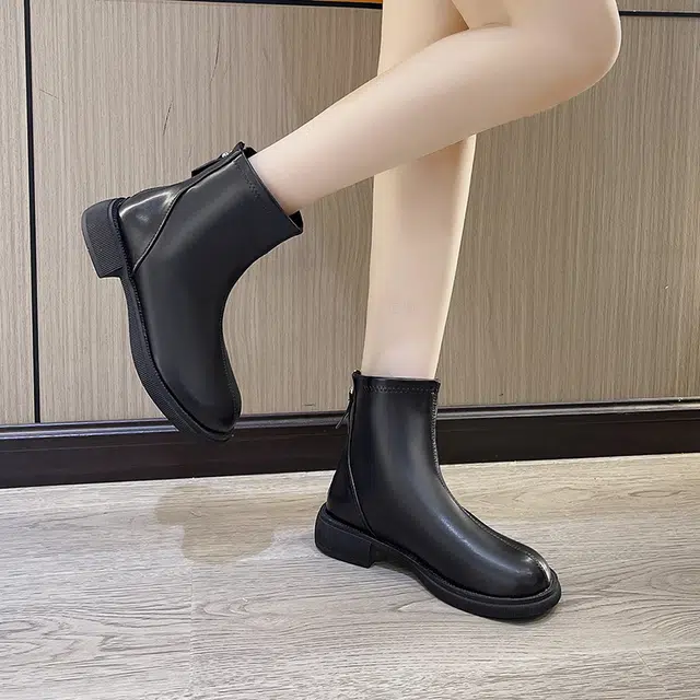 超纤皮 英伦法式风格百搭瘦瘦裸靴 短靴 女款