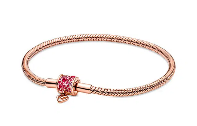 Pandora Shining Heart Snake Chain Bracelet Rose Gold