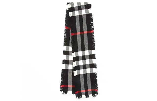 Burberry Black White Check Wool Scarf