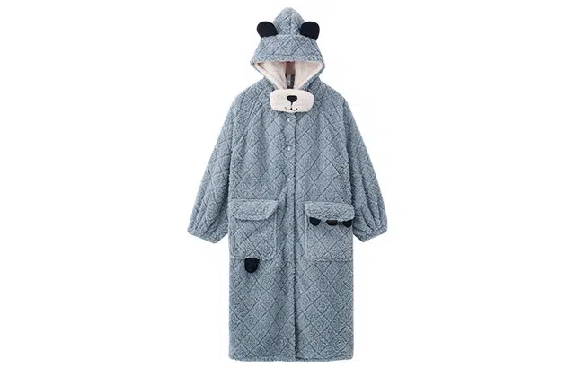 小情歌 纯色可爱卡通连帽珊瑚绒睡袍 家居服套装 女款