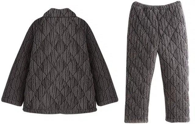 同语 冬季三层夹棉加厚珊瑚绒 法兰绒加绒套装家居服睡衣 家居套装