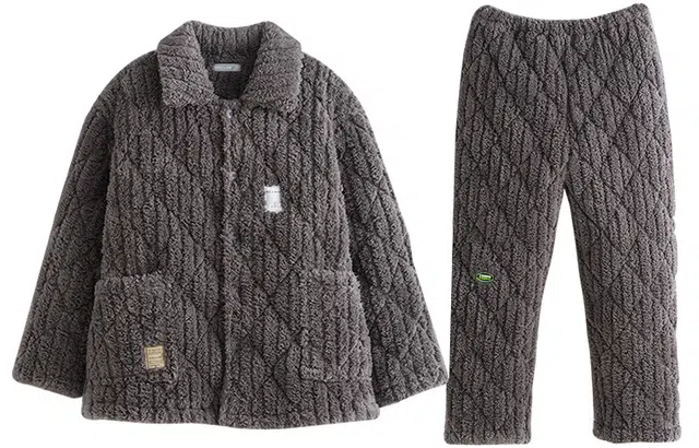 同语 冬季三层夹棉加厚珊瑚绒 法兰绒加绒套装家居服睡衣 家居套装
