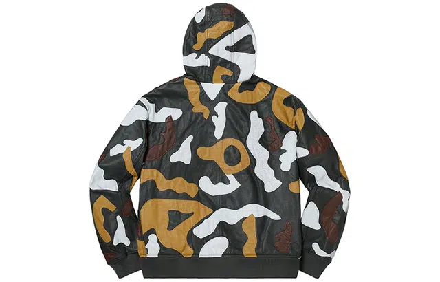 Supreme FW19 Week 12 Camo Leather Hooded Jacket Green Camo