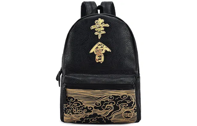 初弎 久仰幸会背包 国潮街头日常通勤大容量中国风 刺绣 休闲包书包电脑包双肩包 男女同款情侣款 黑色