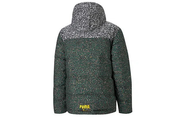 Puma Printed Padded Hoodie Jacket Green