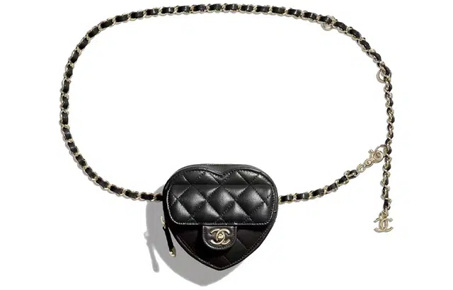 CHANEL Chain Quilted Heart Mini Bag Black