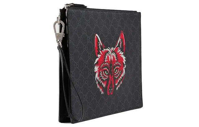 Gucci Wolf Print Canvas Clutch