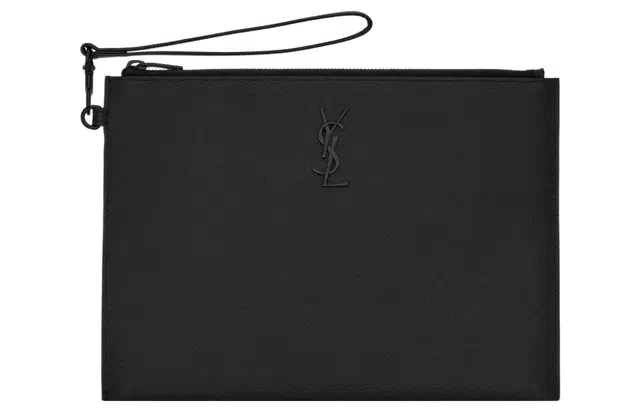 Saint Laurent Zip Grain Leather Clutch Black