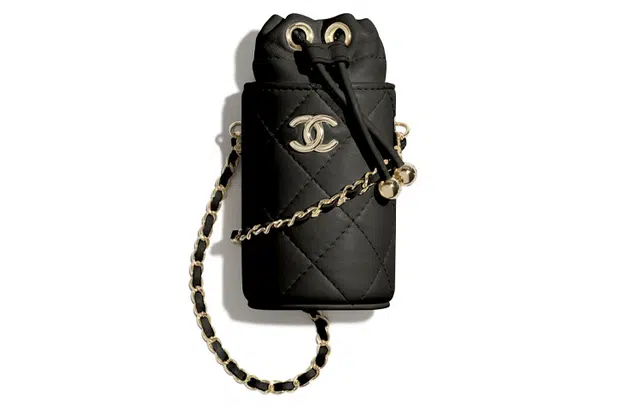 CHANEL Mini Bucket Bag Black Lambskin Gold Chain