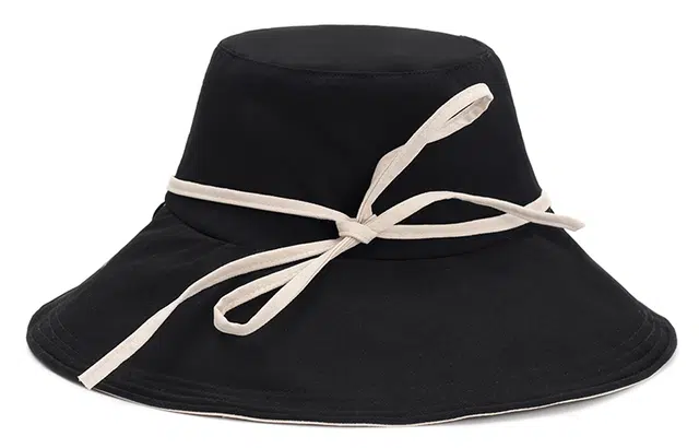 肯默  大帽檐渔夫帽 遮阳防晒帽 绑带装饰防风绳子两用设计 男女同款 黑色/米色
