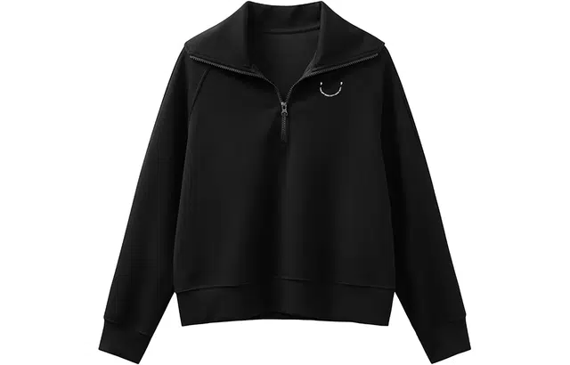 艾莱依 纯色翻领半拉链长袖无帽卫衣外套 女款