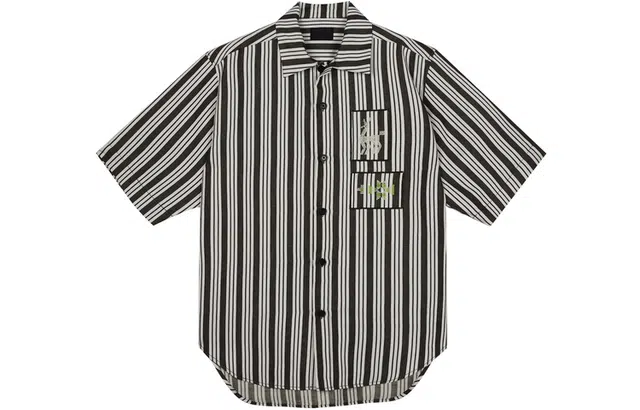 速写 自画像 条纹宽松短袖衬衫 男女同款