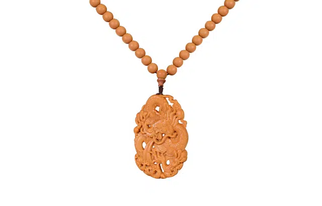 月斐 经典系列 新山檀香佛珠腾龙关公佛牌吊坠  本命年转运珠吉祥如意挂件男女同款项链