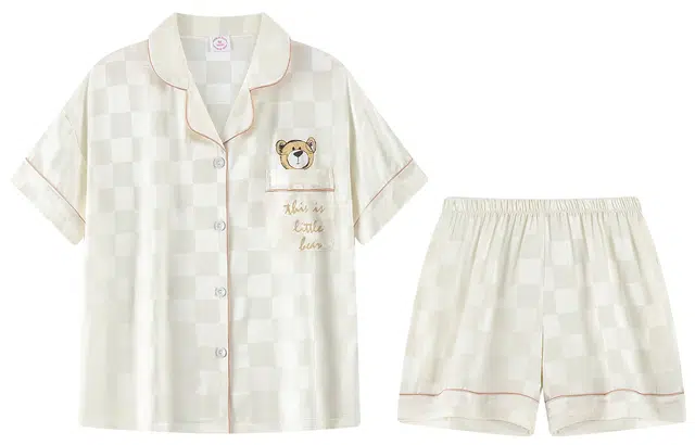 宫蝶 凉感冰丝家居服简约薄款休闲可外穿短袖睡衣套装 女款 杏色