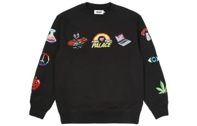 PALACE SS22 Mixed Media Bitmap Crew Black Logo