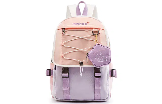 音魅 日系校园大容量 尼龙 书包背包双肩包 大号 女款 白配紫/白配黄