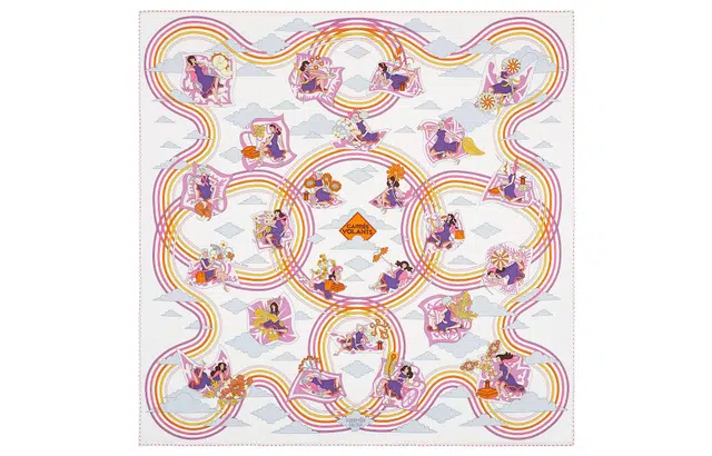 Hermes Scarf 70x70cm White/Purple/Orange