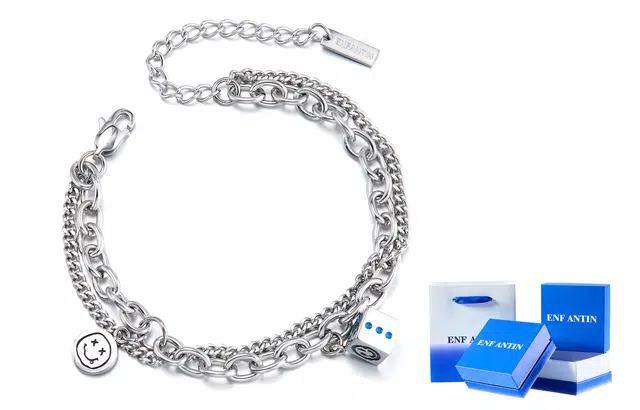 ENFANTIN Classic Dice Couple Bracelet Y2K Titanium Steel Silver Adjustable Double Layer